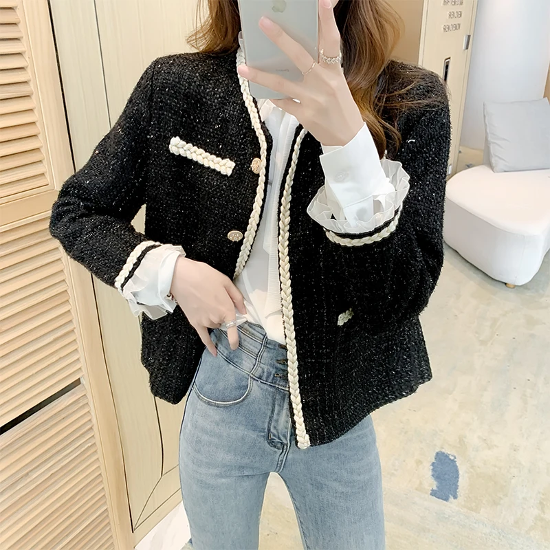 Runway Fall Winter Women's French Small Fragrance Single-Breasted Tweed Woolen Coat Brand Black Jacket Top Female Casaco Outwear
Runway Fall Winter Women's French Small Fragrance Single-Breasted Tweed Woolen Coat Brand Black Jacket Top Female Casaco Outwear