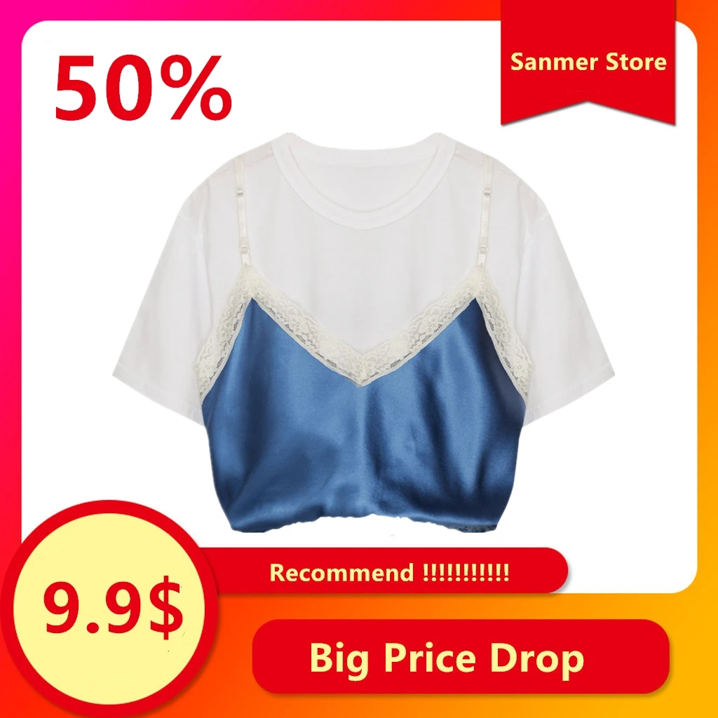 Fack Two-piece Set New Women T Shirt Summer Lace Camis Patchwork Tee Lady Short-sleeved Fashion Short T-shirt Tops
Fack Two-piece Set New Women T Shirt Summer Lace Camis Patchwork Tee Lady Short-sleeved Fashion Short T-shirt Tops