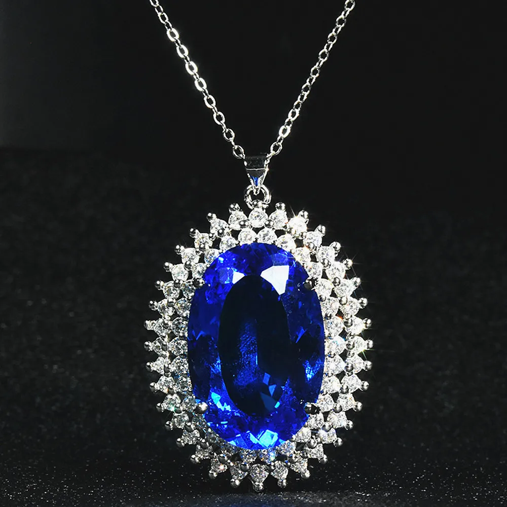 Принцесса Роскошный Синий Кристалл драгоценные камни-сапфиры кулон ожерелья