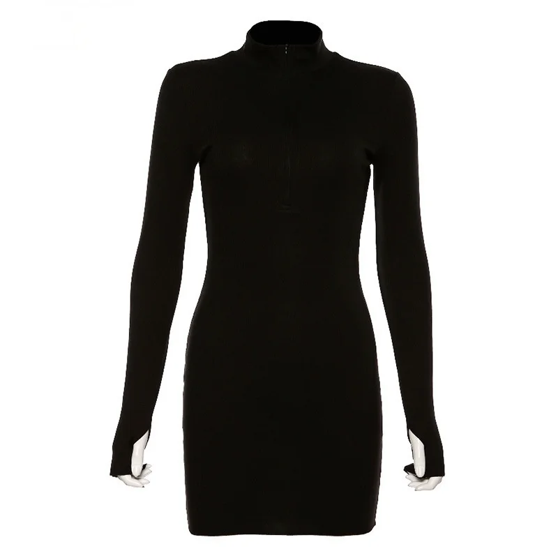 Autumn Winter Stretch Slim Soft Ribbed Knitted Turtleneck Dress Woman 2021 Fashion Solid Black Casual Bodycon Zip Dress
Autumn Winter Stretch Slim Soft Ribbed Knitted Turtleneck Dress Woman 2021 Fashion Solid Black Casual Bodycon Zip Dress