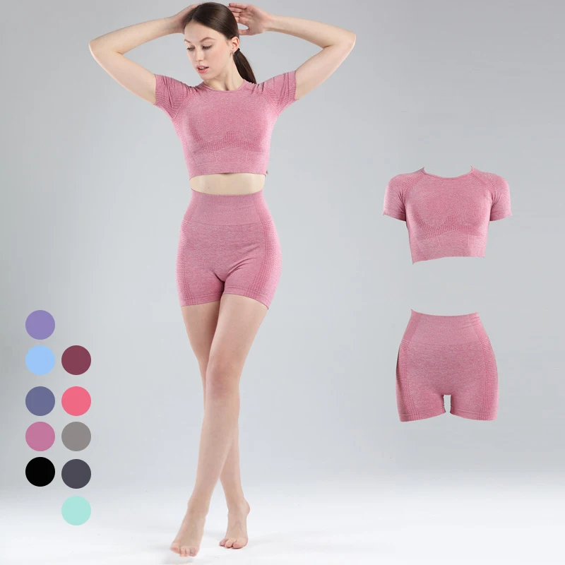 Seamless Women Yoga Set Summer Workout Gym Short Sleeve Fitness Crop Top High Waist Pants Sport Clothing Suits 10 Colors
Seamless Women Yoga Set Summer Workout Gym Short Sleeve Fitness Crop Top High Waist Pants Sport Clothing Suits 10 Colors