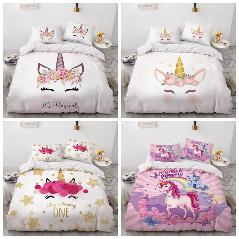 

3D Cartoon Unicorn Bedding Queen King Size Duvet Cover Children Kids Comforter Set Single Twin Full Double child quilt 1 person