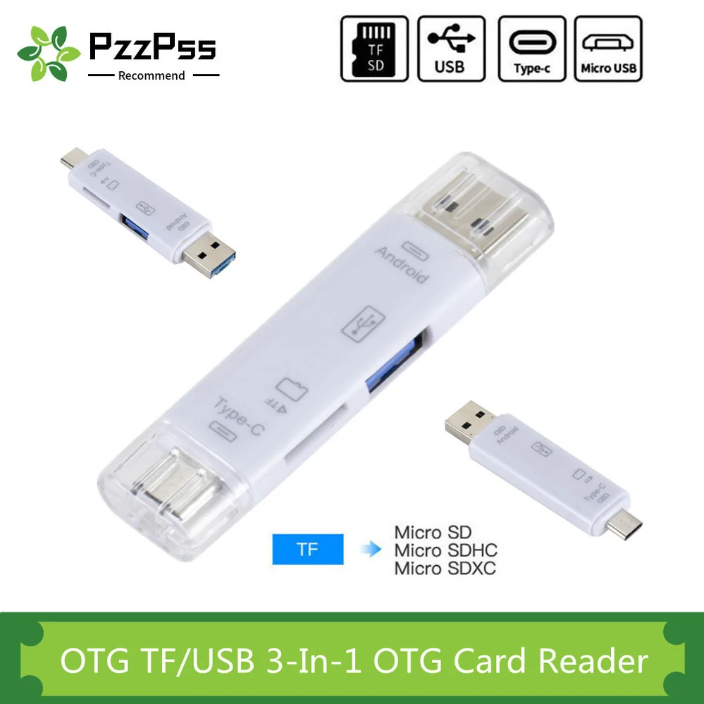 

PzzPss Type C & MicroUSB & USB 3-In-1 OTG Card Reader High-speed Universal OTG TF/USB for Micro SD TF OTG Cardreader Connectors
