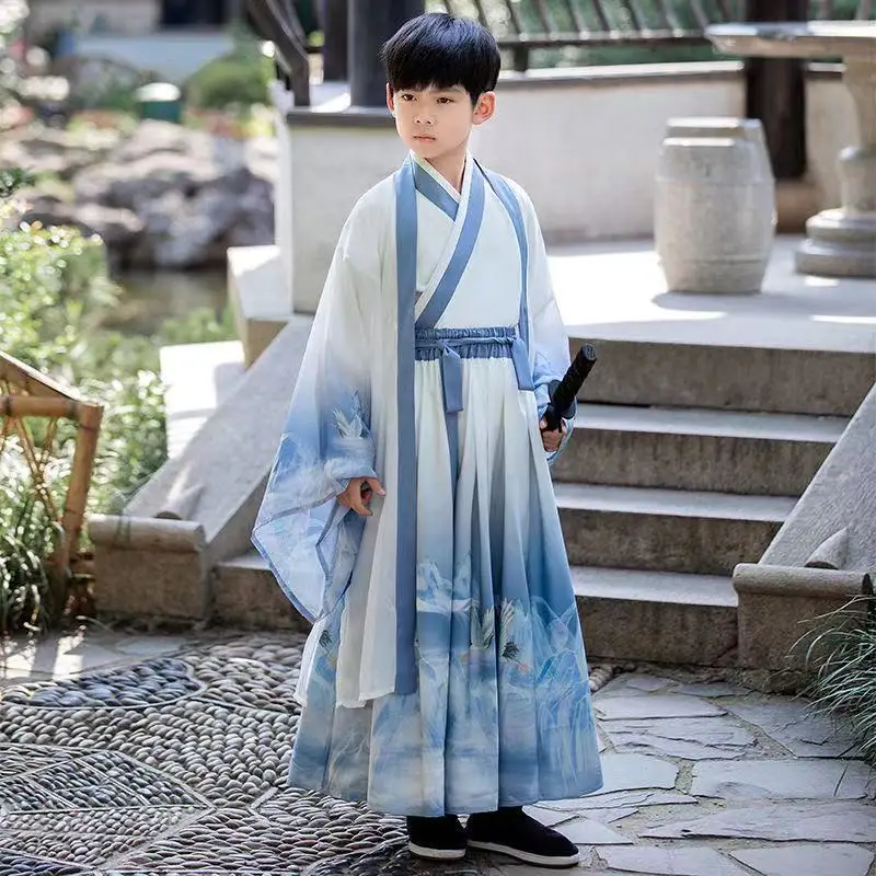 Летние тонкие детские старинные костюмы Hanfu для мальчиков боевых искусств в