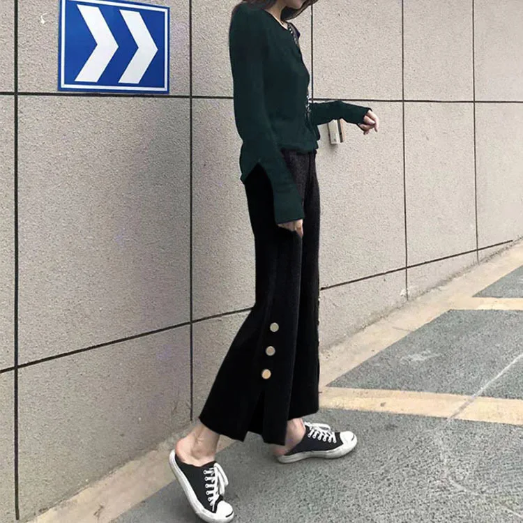Hing Waist Pants Women Knitting Wide-legged Split Button Decoration Loose Ins Hotl Leisure Trousers
Hing Waist Pants Women Knitting Wide-legged Split Button Decoration Loose Ins Hotl Leisure Trousers