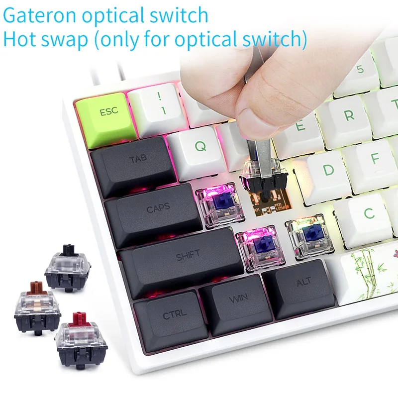 Игровая клавиатура Skyloong SK61 с изображением панды Gateron желтого цвета оптический