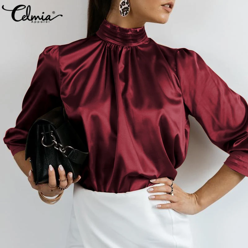 Celmia Elegant Tops Women High Collar Satin Blouse 2022 Fashion Solid Silk Party Shirts Lantern Sleeve Casual Blusas Femininas
Celmia Elegant Tops Women High Collar Satin Blouse 2022 Fashion Solid Silk Party Shirts Lantern Sleeve Casual Blusas Femininas