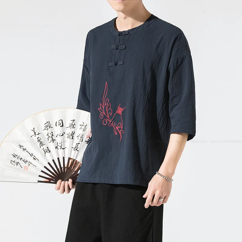 Retro Embroidery Cotton Linen Shirts Men Japanese Harajuku Blouse Streetwear Fashion Men Chinese Style Qipao Tops Casual T-shirt
Retro Embroidery Cotton Linen Shirts Men Japanese Harajuku Blouse Streetwear Fashion Men Chinese Style Qipao Tops Casual T-shirt