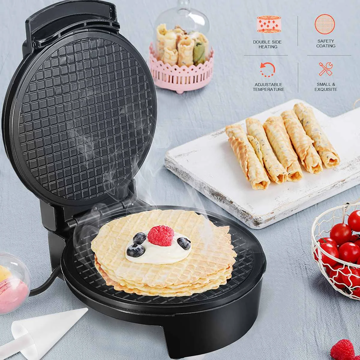 LED Electric Eggs Roll Maker Crispy Omelet Non-Stick Baking Pan Waffles DIY Ice Cream Machine Automatic Temperature Control
LED Electric Eggs Roll Maker Crispy Omelet Non-Stick Baking Pan Waffles DIY Ice Cream Machine Automatic Temperature Control