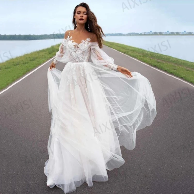 Jasmine Wedding Dress No Bra O Neck Puffy Full Sleeve Simple Tulle Bride Vestido Appliques Pure Love Button Robe de mariée
Jasmine Wedding Dress No Bra O Neck Puffy Full Sleeve Simple Tulle Bride Vestido Appliques Pure Love Button Robe de mariée