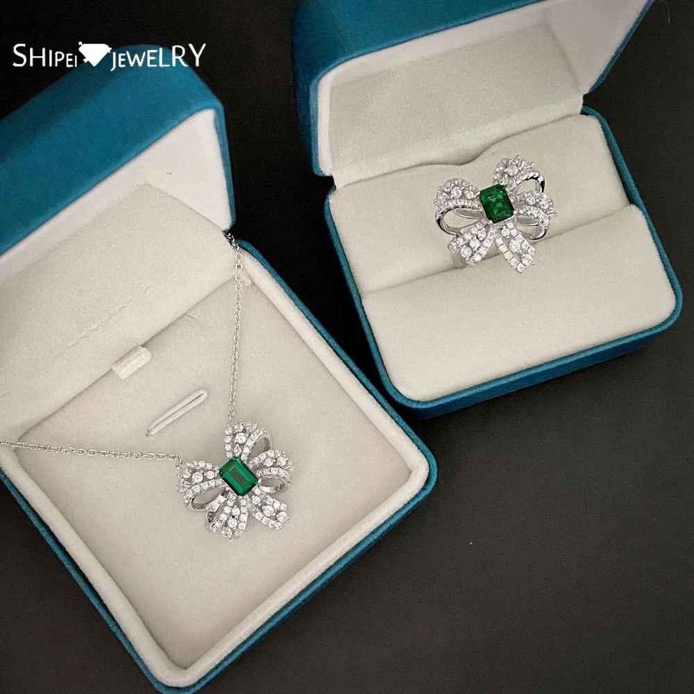 Shipei 925 Sterling Silver Bowknot Emerald Cut Emerald Moissanite Gemstone Rings/Earrings/Necklace Fine Jewelry Jewelry Set Gift
Shipei 925 Sterling Silver Bowknot Emerald Cut Emerald Moissanite Gemstone Rings/Earrings/Necklace Fine Jewelry Jewelry Set Gift