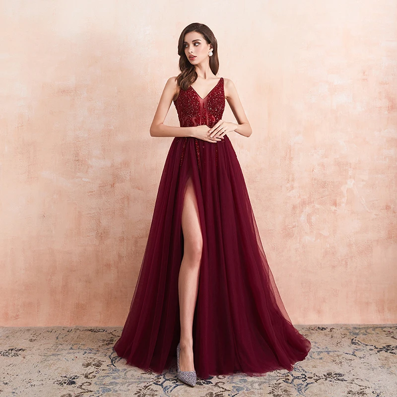 Luxury A-line Wedding Dresses V Neck Beaded Glamorous Tulle Gowns Sleeveless Sexy High Split Robe De Mariée Tailor-Made
Luxury A-line Wedding Dresses V Neck Beaded Glamorous Tulle Gowns Sleeveless Sexy High Split Robe De Mariée Tailor-Made