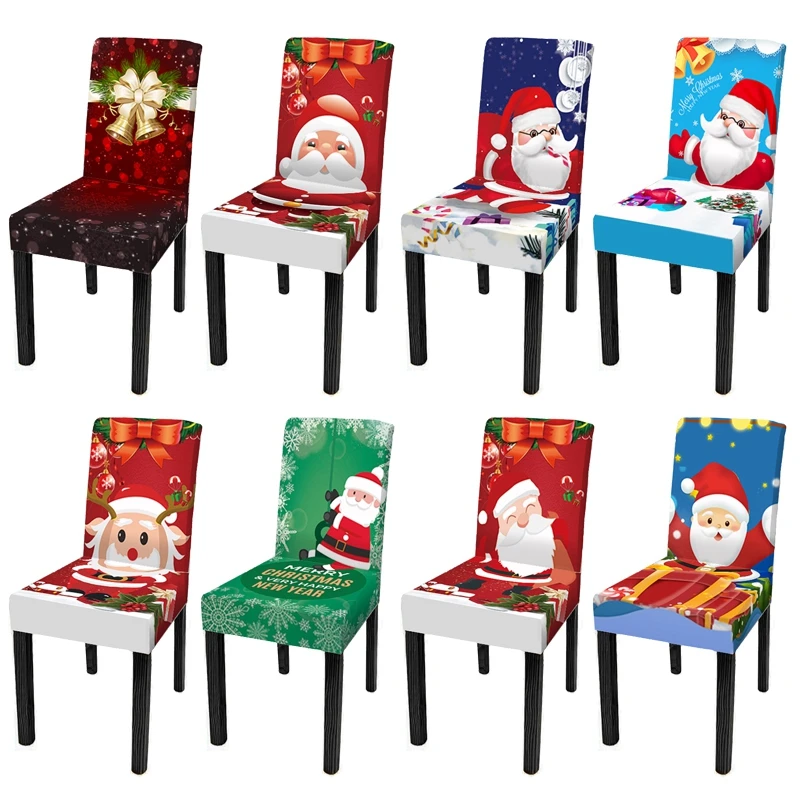 

Обеденные Чехол для стула «Рождество», чехлы на стулья из спандекса с 3D рисунком Санта-Клауса, колокольчик Housse De Chair 2022, праздничный домашний...
