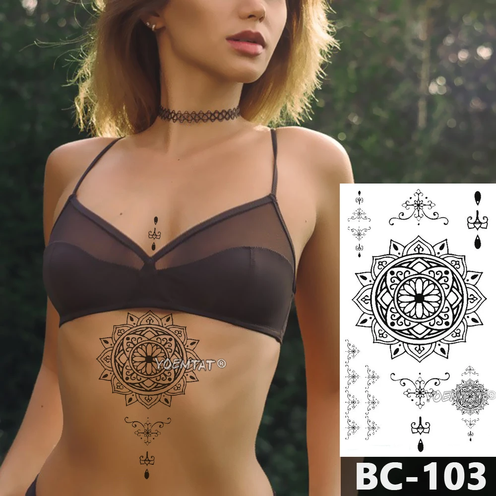 Waterproof Temporary Tattoo Sticker Chest Black Lace Mandala Lotus Henna Totem Flash Tatto Waist Jewelry Body Art Fake Tattoos 
Waterproof Temporary Tattoo Sticker Chest Black Lace Mandala Lotus Henna Totem Flash Tatto Waist Jewelry Body Art Fake Tattoos