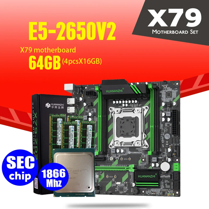 Материнская плата HUANAN ZHI M.2 NVME MATX с процессором Intel Xeon E5 2650 V2 2 5 ГГц 4*16 ГБ = 64 DDR3 1866 МГц