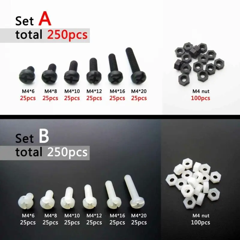 250 pcs Threaded Black White Nylon Plastic Phillips Pan Head Cross Round Screw Bolt M4 Metric
250 pcs Threaded Black White Nylon Plastic Phillips Pan Head Cross Round Screw Bolt M4 Metric