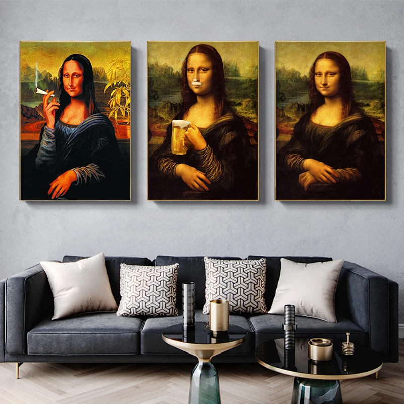 Funny Mona Lisa Drink and Smoking Canvas Paintings Art Posters and Prints Da Vinci Famous Wall Paintings for Living Room Decor
Funny Mona Lisa Drink and Smoking Canvas Paintings Art Posters and Prints Da Vinci Famous Wall Paintings for Living Room Decor