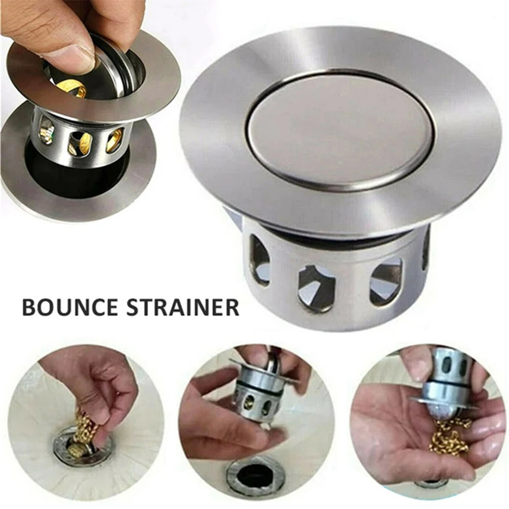 Universal Wash Basin Bounce Drain Filter Stainless Steel Portable Kitchen Bathroom Sink Drain Stopper Anti-Clogging Strainer 
Universal Wash Basin Bounce Drain Filter Stainless Steel Portable Kitchen Bathroom Sink Drain Stopper Anti-Clogging Strainer