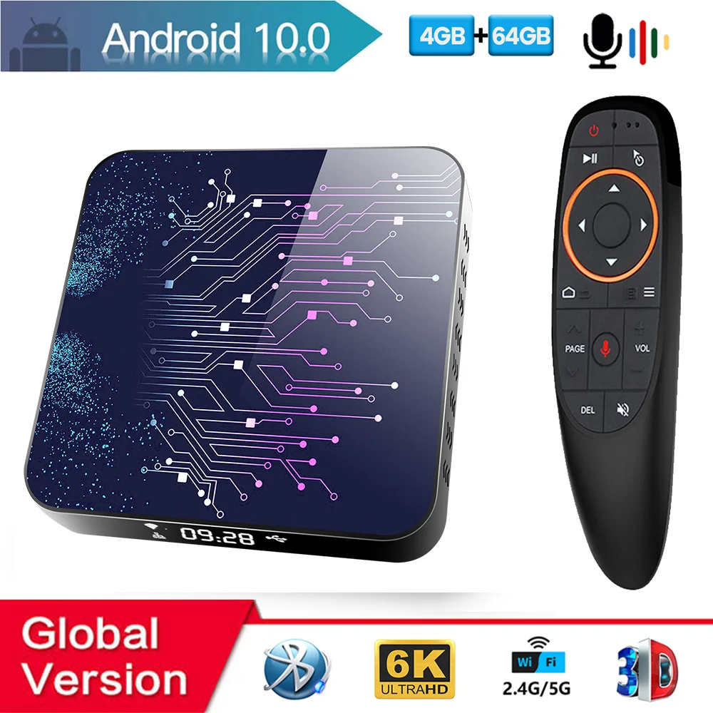 Android TV Box 2020 10 4 ГБ 32 64 Гб 4K H.265 медиаплеер 3D видео Smart Box2.4G 5 ГГц Wifi Bluetooth