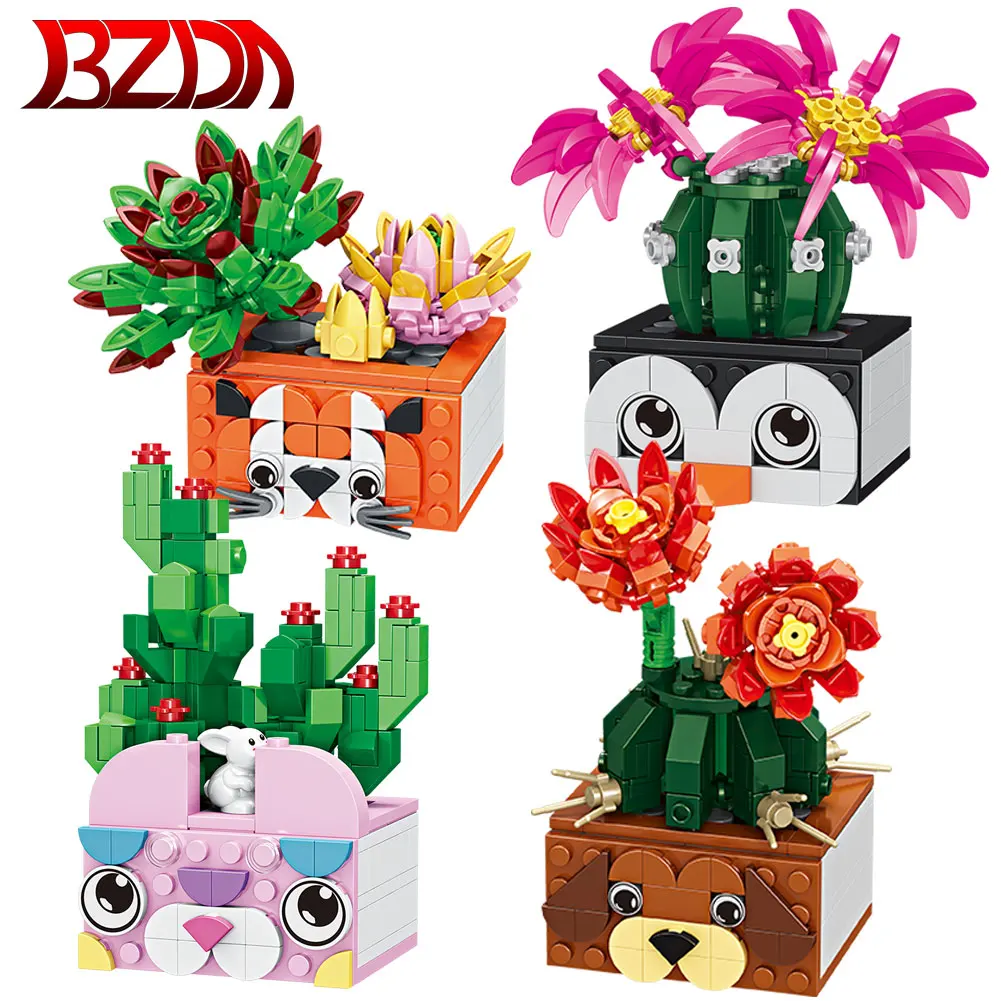 

City Mini Potted Plants Plant Pot Building Blocks Succulent Cacti Fresh Flowers Plants Desktop Ornaments Model Bricks Kids Toys