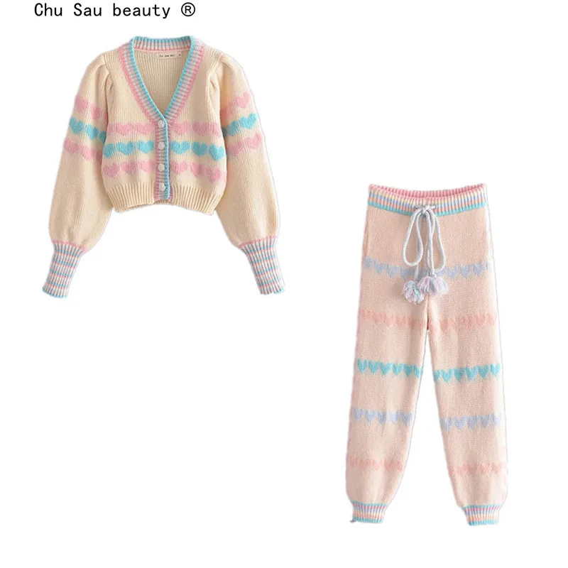 Sweet Love Knit Suit Women 2021 Autumn Winter New V-neck Lantern Sleeve Sweater Cardigan Jacket + Tied Feet Sweater Pants
Sweet Love Knit Suit Women 2021 Autumn Winter New V-neck Lantern Sleeve Sweater Cardigan Jacket + Tied Feet Sweater Pants