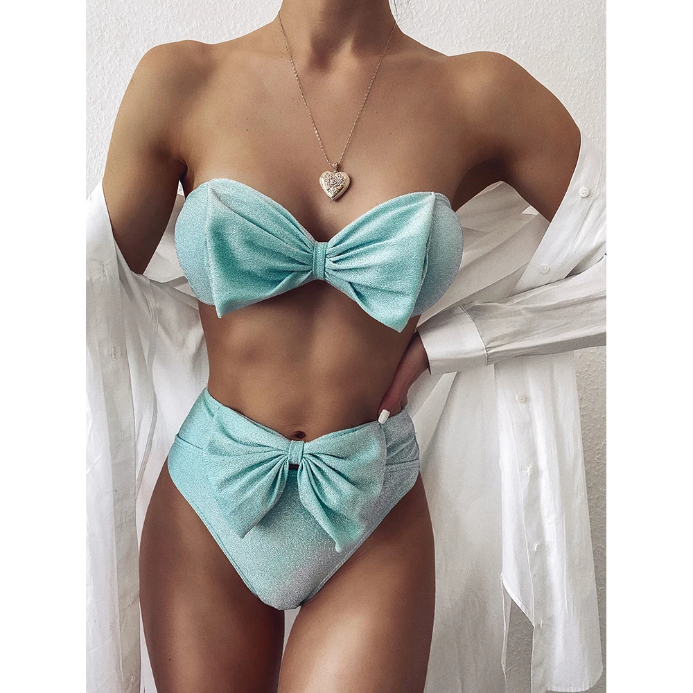 High Waist Bikinis 2021 Swimsuits Bandeau Swimwear Women Shiny Bow Biquini Solid Strapless Bathers Bathing Suit Women New
High Waist Bikinis 2021 Swimsuits Bandeau Swimwear Women Shiny Bow Biquini Solid Strapless Bathers Bathing Suit Women New