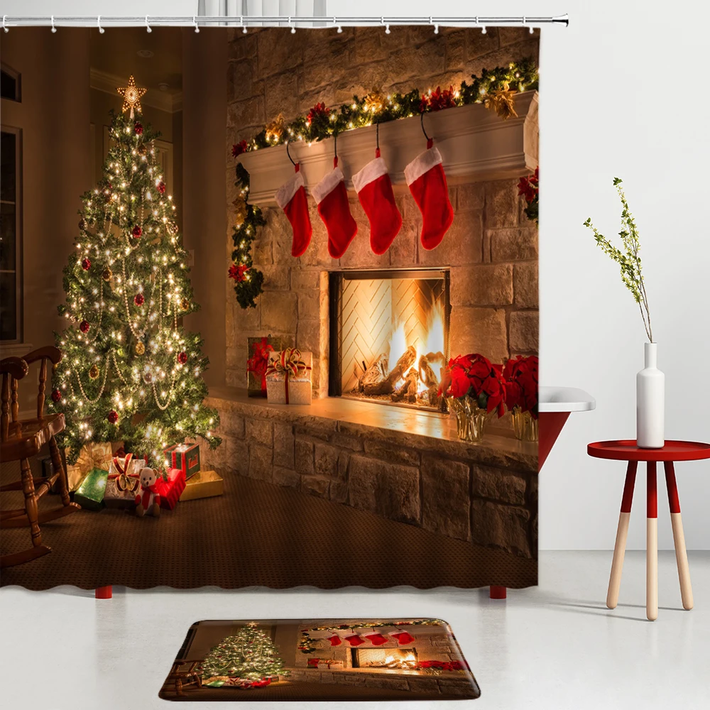 Christmas Shower Curtains Set Bath Mats Fireplace Sock Bathroom Rugs Kitchen Entrance Door Mats Festival Room Decoration Carpet
Christmas Shower Curtains Set Bath Mats Fireplace Sock Bathroom Rugs Kitchen Entrance Door Mats Festival Room Decoration Carpet