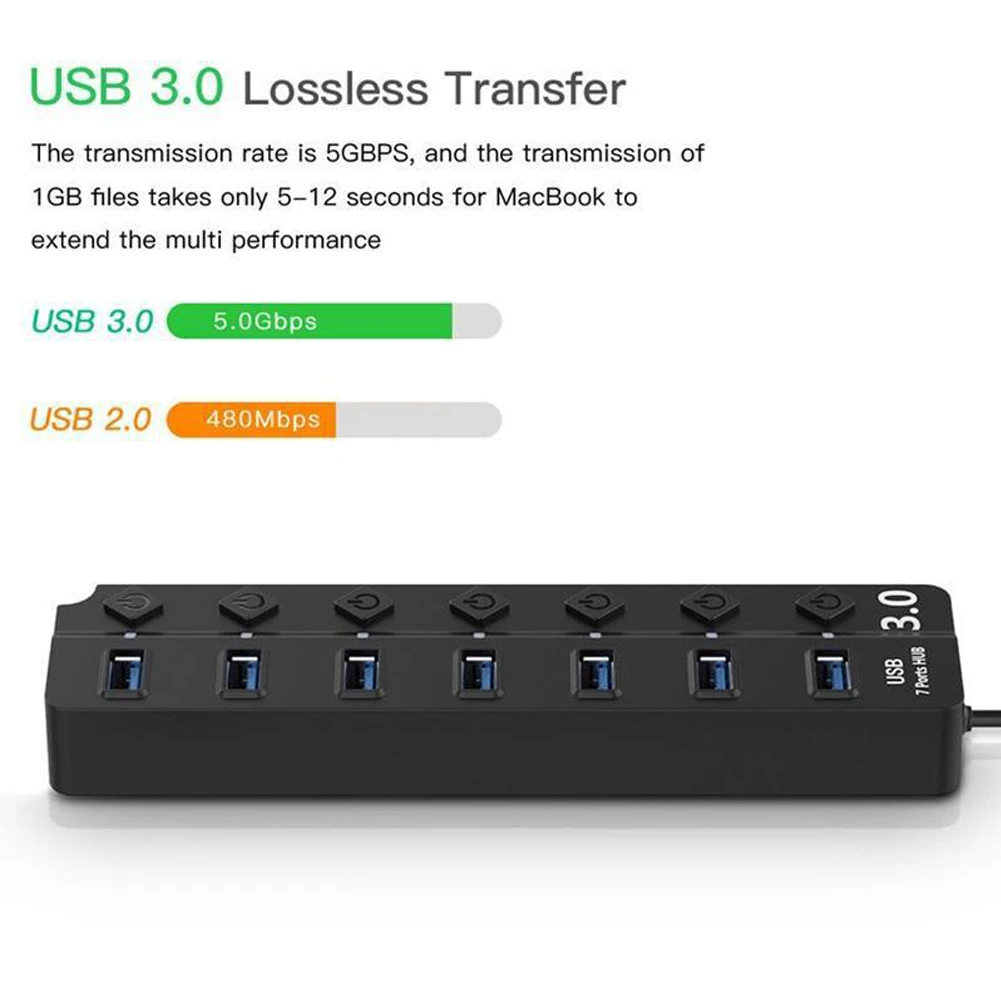 Powered USB 3.0 Hub 4 7 Port High Speed USB Data Hub Splitter with Individual Switches for Desktop Laptop Computer PC
Powered USB 3.0 Hub 4 7 Port High Speed USB Data Hub Splitter with Individual Switches for Desktop Laptop Computer PC