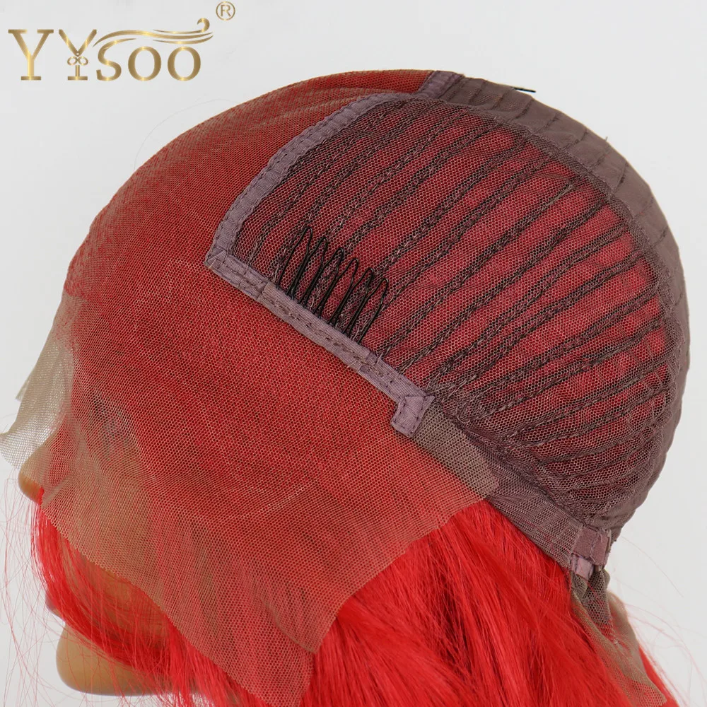 YYsoo 13X6 Lace Front Wigs for Women Frontal Japanese Futura Fiber Hair Synthetic Long Body Wave Red color Daily Use | Шиньоны и парики
