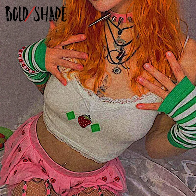 Bold Shade E-girl Aesthetic Cami Top Strawberry Printi Ribbed Lace Trim Harajuku Camisole Soft Girl Style Sexy Basic Crop Tops
Bold Shade E-girl Aesthetic Cami Top Strawberry Printi Ribbed Lace Trim Harajuku Camisole Soft Girl Style Sexy Basic Crop Tops