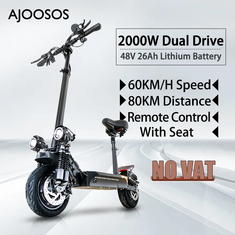 2000W E Scooter Warehouse in Europe Dual Drive Kick scooter with Seat 10 inch Big Wheel Tubeless Adult patinete elétrico Folding
2000W E Scooter Warehouse in Europe Dual Drive Kick scooter with Seat 10 inch Big Wheel Tubeless Adult patinete elétrico Folding