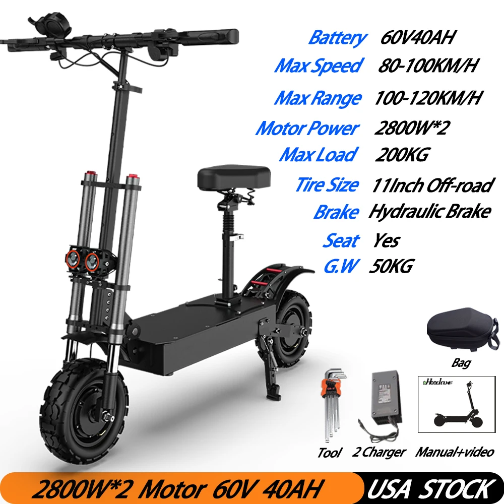 100KM/H Max Speed 5600W Powerful Dual Motors Adults Electric Scooter 60V40AH 100-120KM Charging Mileage 11Inch Off-road Tire
100KM/H Max Speed 5600W Powerful Dual Motors Adults Electric Scooter 60V40AH 100-120KM Charging Mileage 11Inch Off-road Tire