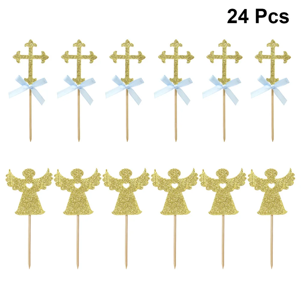24pcs/2 Packs Cross and Angel Shape Cake Toppers Glittering Cake Picks Cupcake Decor Party Supplies for Wedding Birthday Festiva
24pcs/2 Packs Cross and Angel Shape Cake Toppers Glittering Cake Picks Cupcake Decor Party Supplies for Wedding Birthday Festiva