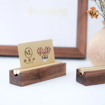 Creative Brass Walnut Card Holder Simple Wooden Business Card Base Office Desktop Organizer Novelty Gift Customized