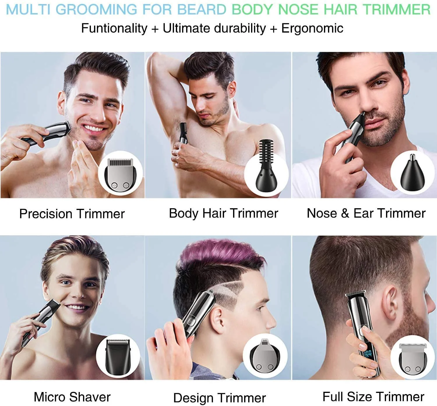 Hair clipper multifunctional hair clipper rechargeable wireless electric hair clipper men's shaver nose hair trimmer 11 function
Hair clipper multifunctional hair clipper rechargeable wireless electric hair clipper men's shaver nose hair trimmer 11 function