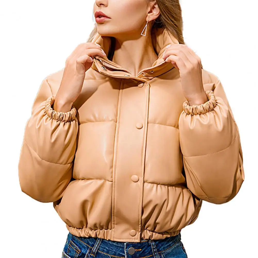 Winter Women Jacket Faux Leather Cotton Single-breasted Zipper Stand Collar Warm Short Coat
Winter Women Jacket Faux Leather Cotton Single-breasted Zipper Stand Collar Warm Short Coat