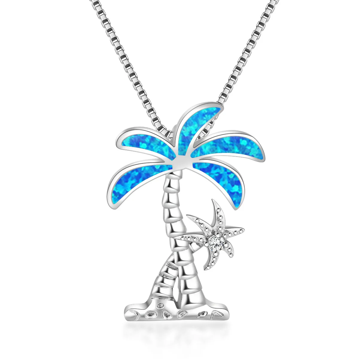 

Opal Palmtree Lady Pendant Chain Necklace Fashion Summer Seashore Beach Copper Coconut tree Charm Femal Jewelry