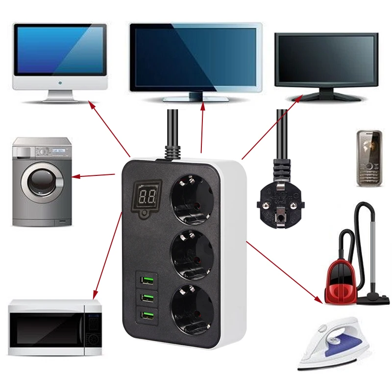 3EU Plug Smart Timer Socket Power Board Power Socket with USB 3Ports Charger Adapter 5V 3.4A 1.8m Extension Cable
3EU Plug Smart Timer Socket Power Board Power Socket with USB 3Ports Charger Adapter 5V 3.4A 1.8m Extension Cable