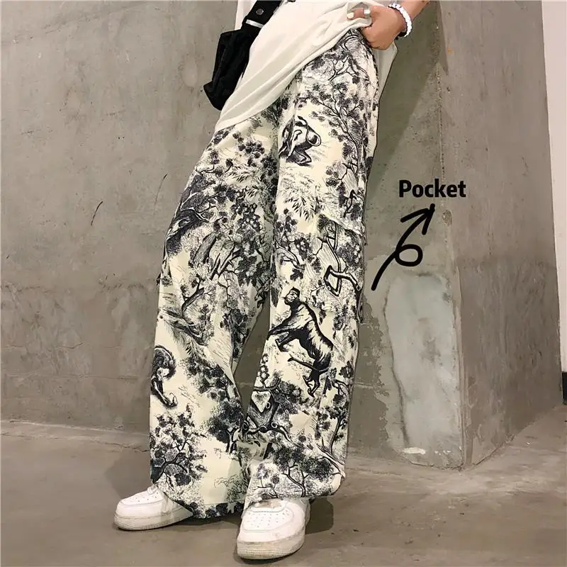 NiceMix pants women Korean Vintage ink painting pattern printed straight wide leg pants high waist trousers for men women
NiceMix pants women Korean Vintage ink painting pattern printed straight wide leg pants high waist trousers for men women