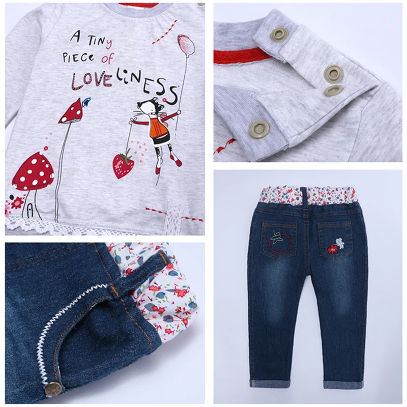 Kids Tales Baby Girl Set Children Girls Clothes Sets Cotton Cute Long Sleeve Tops+Jean 2 pcs Clothing Suits | Мать и ребенок