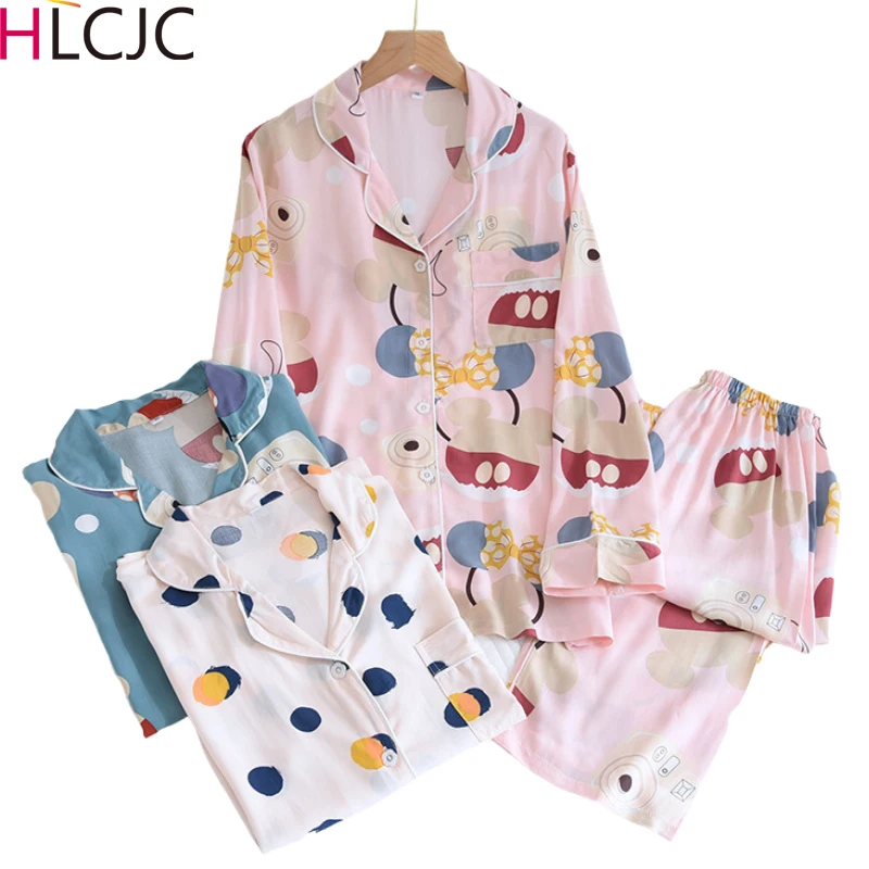 Cotton Viscose Printed Women's Pajamas Set Long Sleeve 2 Pieces Sleepwear Female Home Suit 2021 Autumn Casual Lady Home Clothes 
Cotton Viscose Printed Women's Pajamas Set Long Sleeve 2 Pieces Sleepwear Female Home Suit 2021 Autumn Casual Lady Home Clothes