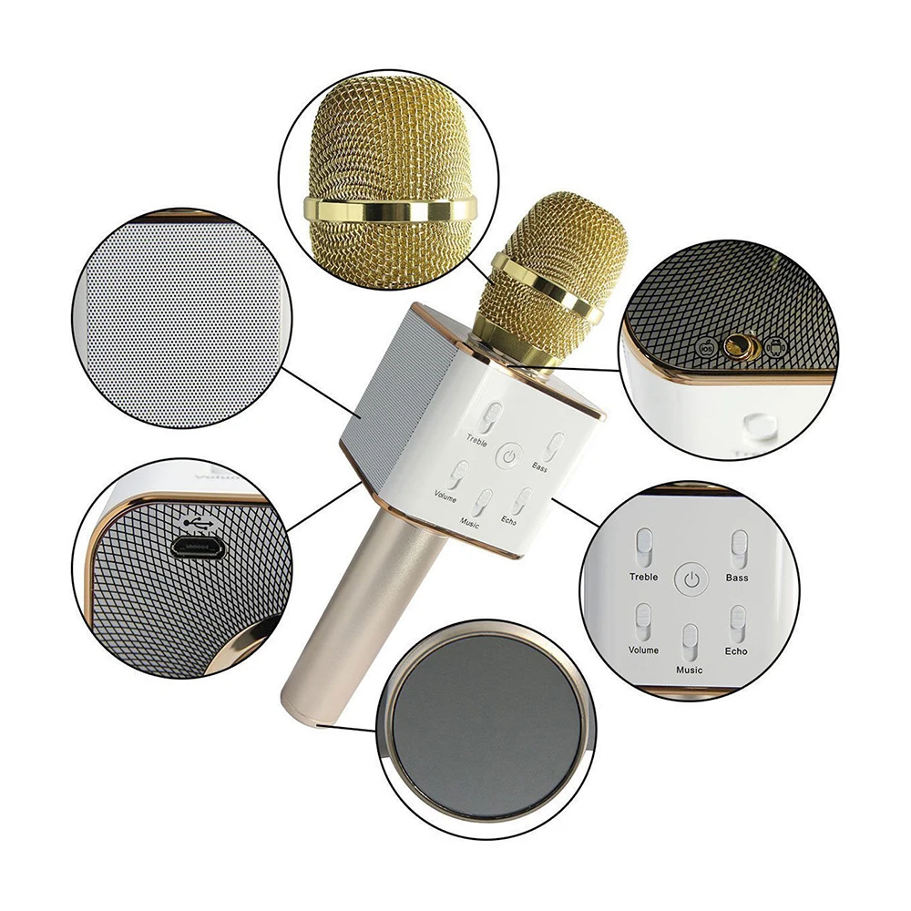 Новый микрофон для караоке Q9 беспроводной Bluetooth-микрофон динамик ручной USB-плеер