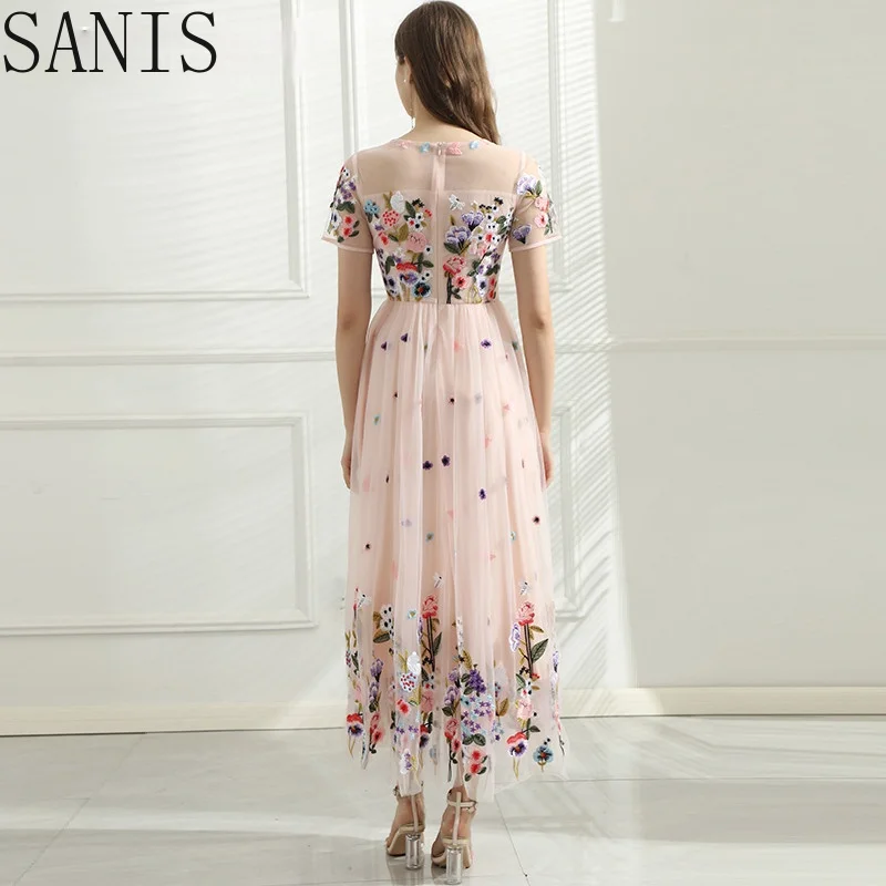 Sanis Summer New Fashion Dress Women's Short sleeve Gorgeous Mesh Floral Embroidery High waist Dress 
Sanis Summer New Fashion Dress Women's Short sleeve Gorgeous Mesh Floral Embroidery High waist Dress