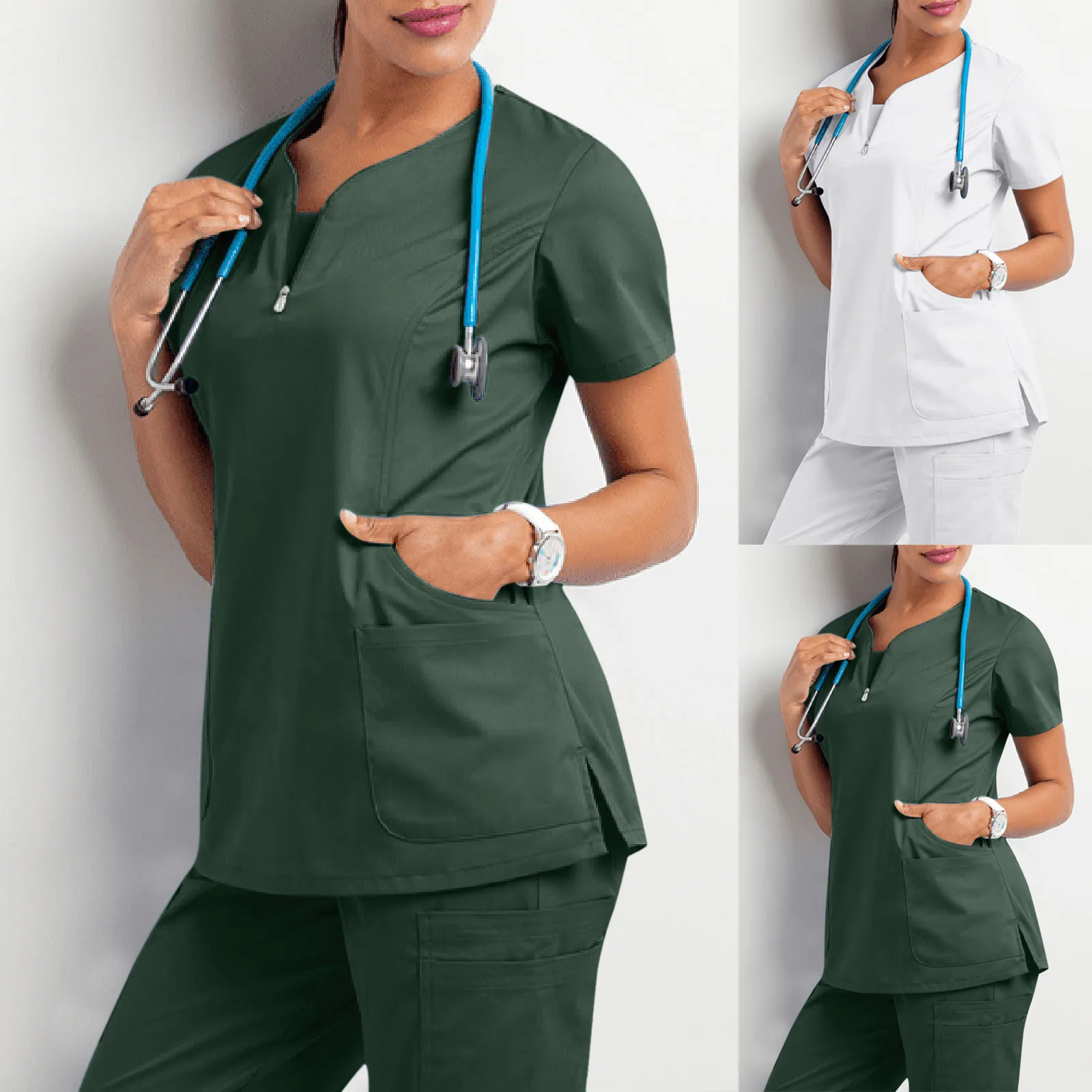 Solid Nursing Uniform Women Care Workers Pocket Tops Beautician V-Neck T-Shirt Bath Massage Sauna Short Sleeved Uniforms A50
Solid Nursing Uniform Women Care Workers Pocket Tops Beautician V-Neck T-Shirt Bath Massage Sauna Short Sleeved Uniforms A50