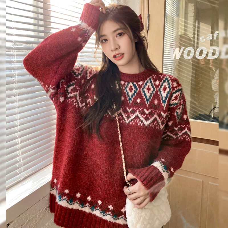 Women Sweater 2021 Autumn Winter Korean Fashion Retro Casual Diamond Pattern Design Turtleneck O Neck Loose Knit Sweaters Top
Women Sweater 2021 Autumn Winter Korean Fashion Retro Casual Diamond Pattern Design Turtleneck O Neck Loose Knit Sweaters Top