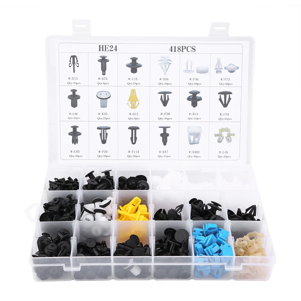 New 418pcs 18 Sizes Assorted Car Body Push Pin Rivet Trim Clip Panel Push Retainer Automobile Nylon Buckle
New 418pcs 18 Sizes Assorted Car Body Push Pin Rivet Trim Clip Panel Push Retainer Automobile Nylon Buckle