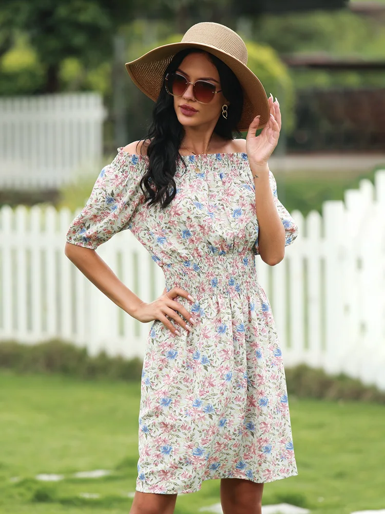 Summer One-shoulder Retro Floral Dress Temperament Slim Skirt Female Short-sleeved Strapless Sexy Dress Casual Beach Short Skirt
Summer One-shoulder Retro Floral Dress Temperament Slim Skirt Female Short-sleeved Strapless Sexy Dress Casual Beach Short Skirt