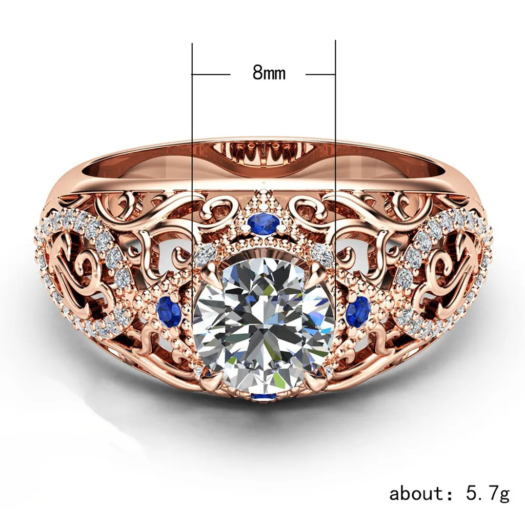 Modern Fashion Women Ring Luxury Noble Rose Gold Openwork Flowers With Blue Diamond Ladies Jewelry Hot Sale Best Gift | Украшения и