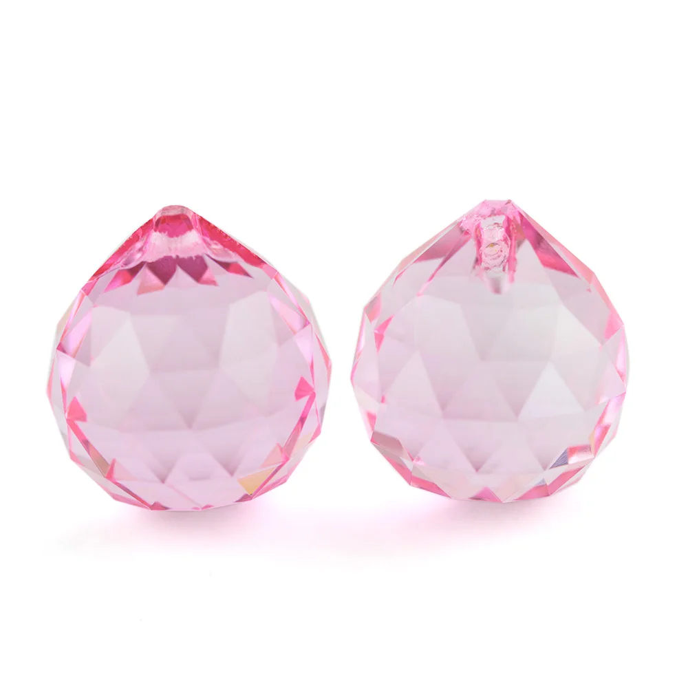 Pink 15mm-40mm Faceted Balls K9 Crystal Chandelier Parts Prism Suncatcher Hanging Pendant Wedding Decoration
