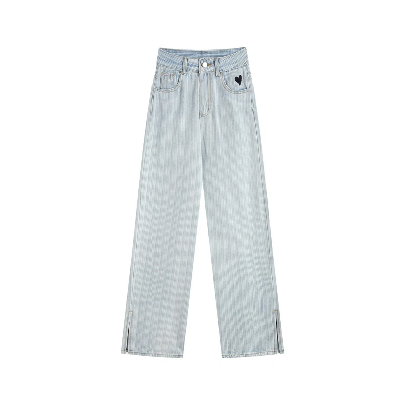 Женские повседневные брюки в полоску, светло-голубые джинсы с разрезом и принтом
Женские повседневные брюки в полоску, светло-голубые джинсы с разрезом и принтом